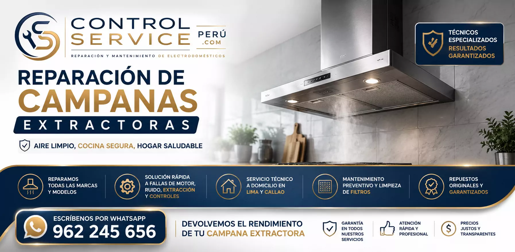 Control Service Perú para reparación de campanas extractoras en Lima