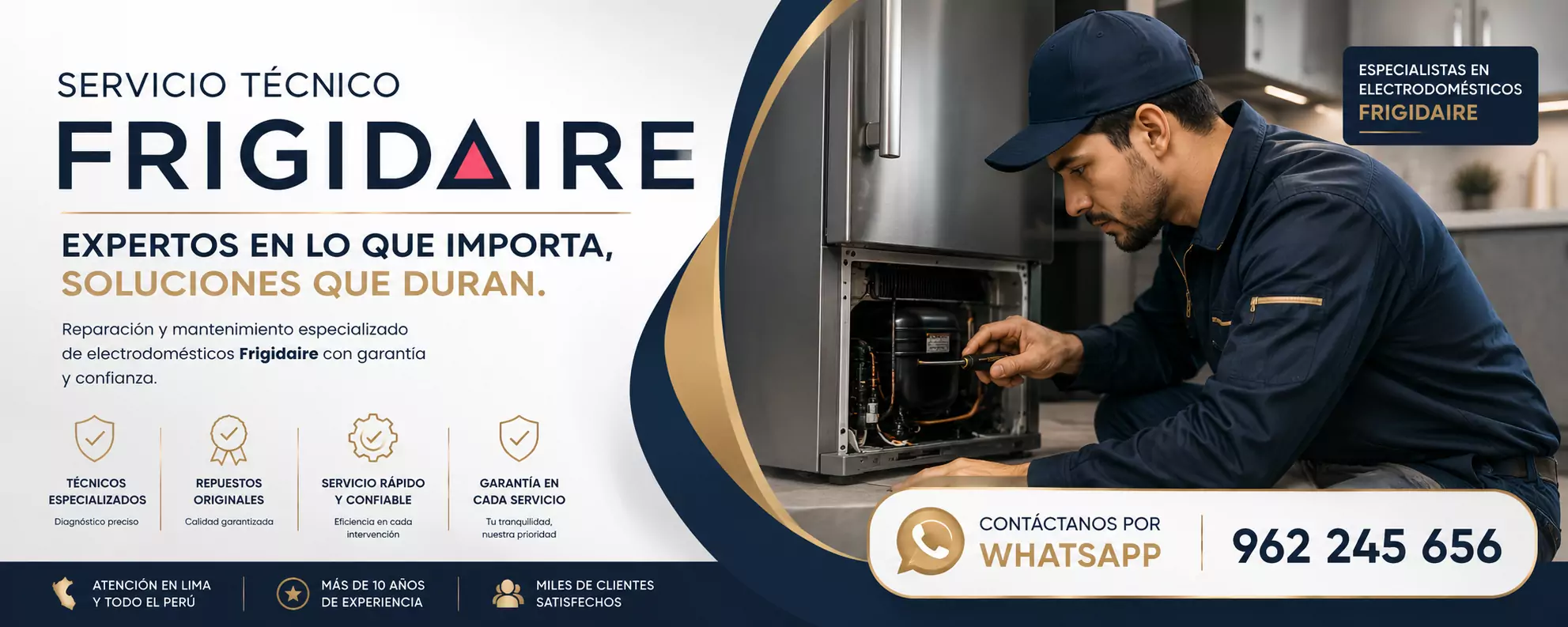 Reparación de refrigeradoras Frigidaire con diagnóstico profesional y servicio técnico especializado en Lima.