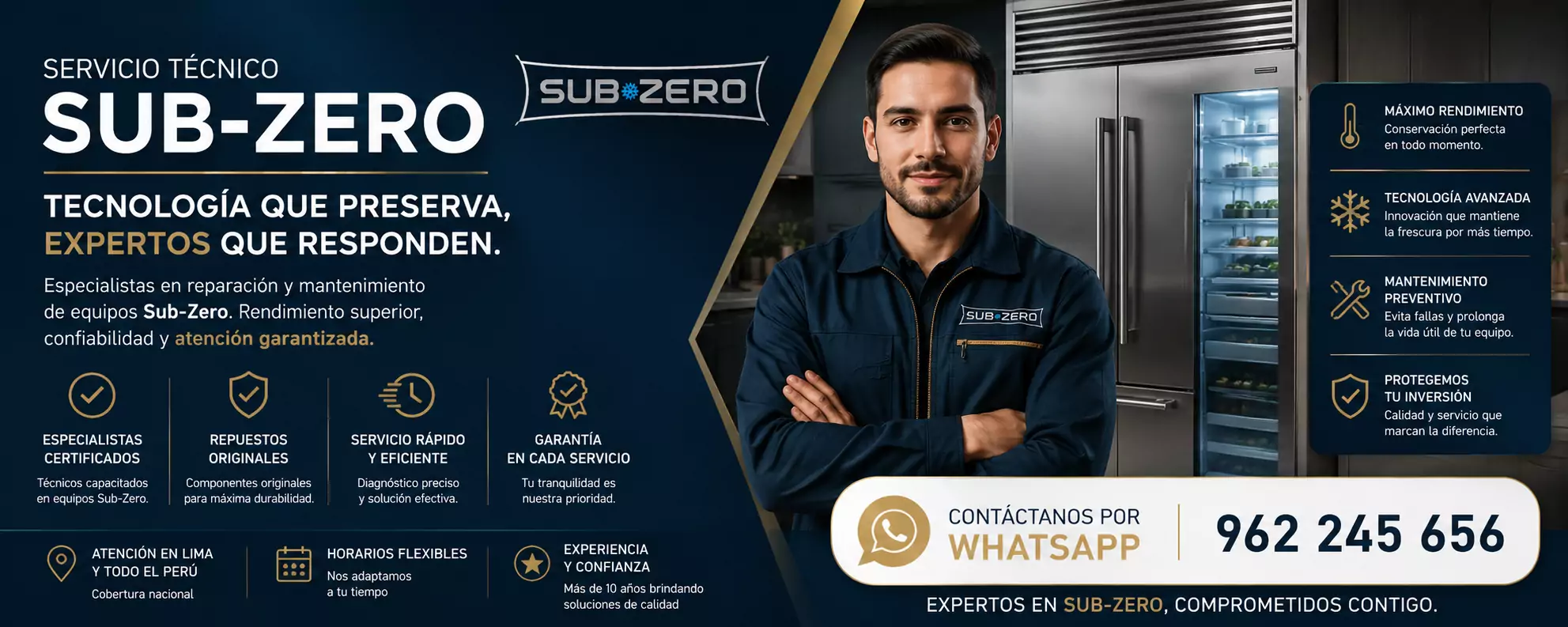 Servicio técnico Sub-Zero en Lima con reparación especializada de refrigeradoras premium y sistemas de refrigeración integrados.