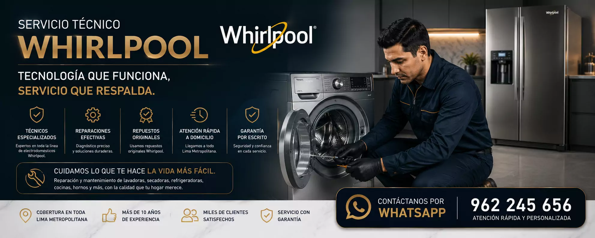 Servicio técnico Whirlpool a domicilio con atención inmediata