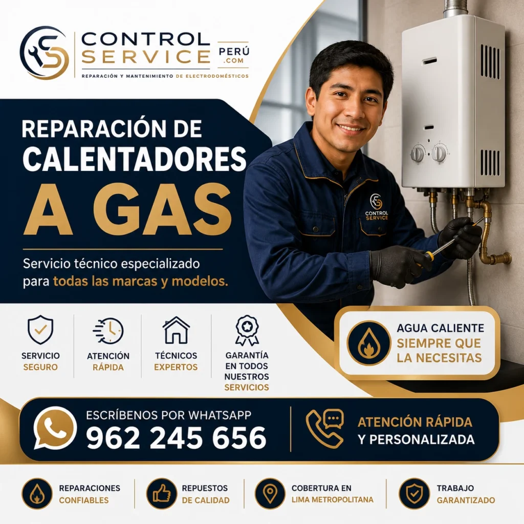 Técnico especializado reparando calentador a gas en Lima